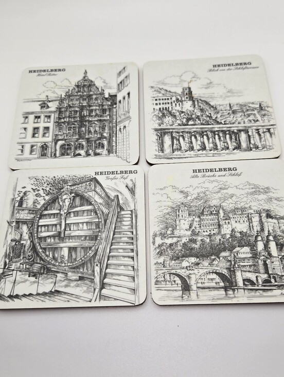 heidelberg Other - Vintage Heidelberg Germany Historic Scene Cork Back Coasters In Black & White